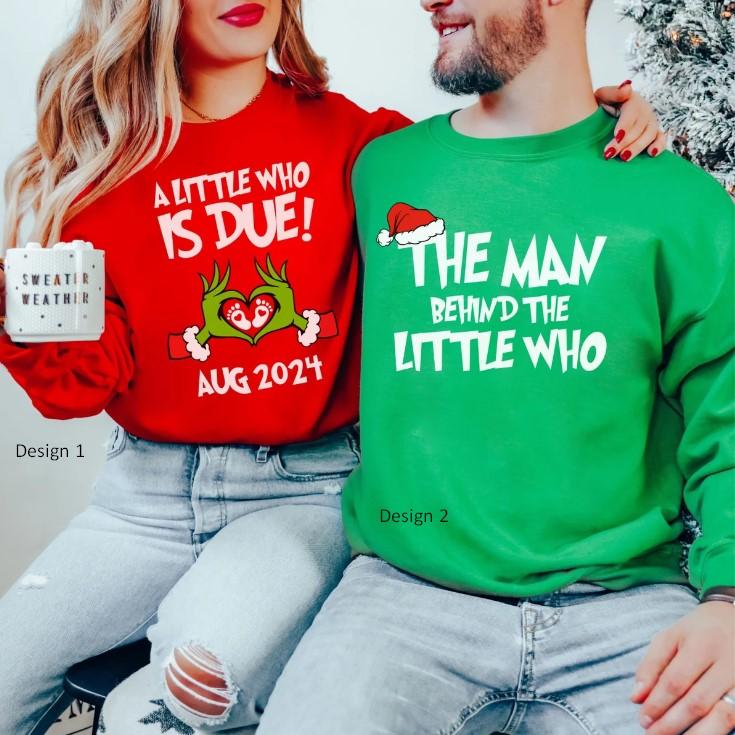 Grincmassss Couples Pregnancy Announcement Sweatshirt, Christmas Holiday Gender Reveal Gift for Expecting Matching Baby Shower Hoodie Shirt