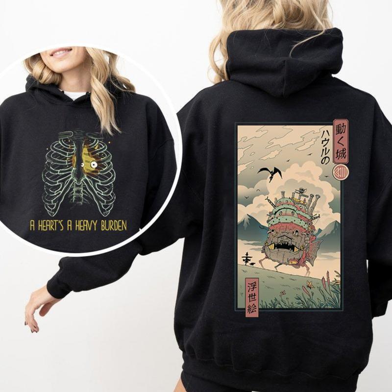 A Heart's A Heavy Burden 2 Sided Hoodie, Sweatshirt, Tshirt, Howls Moving Castle Shirt, Studio Ghiblii, Full Color, Full Size, Printed Tee