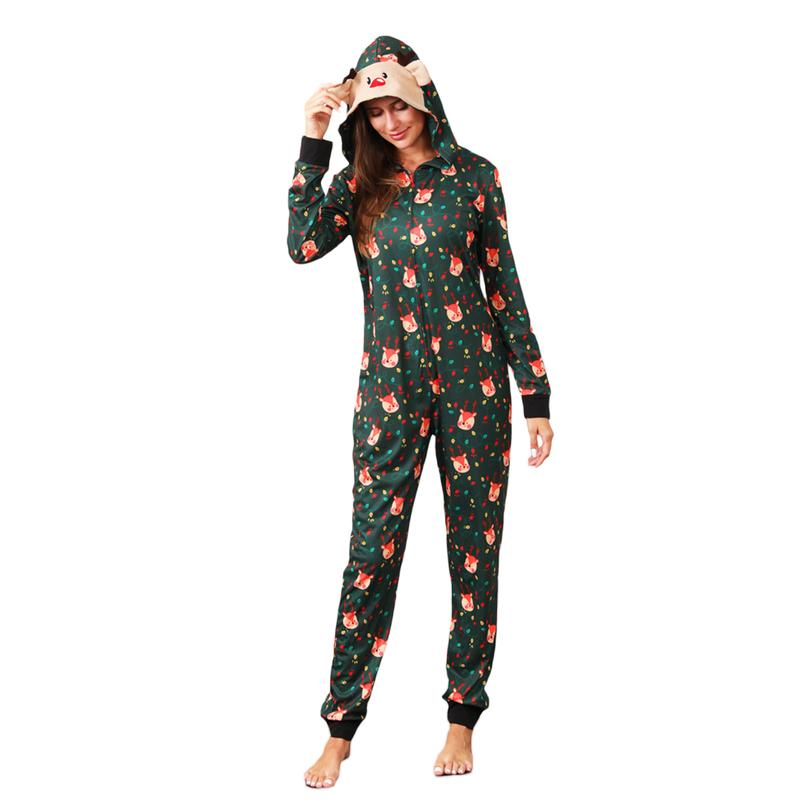 2024 New Family Christmas Pajamas, Long Sleeve Hooded Deer Print Zipper Closure Jumpsuit Loungewear Xmas Pj's Clothes Homewear Sleepwear Nightwear Bodysuit Womenswear Baby Pajama Set Womenswear Baby