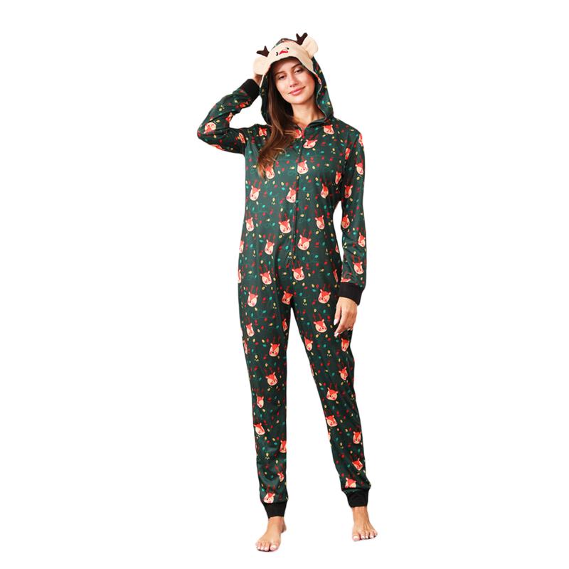 2024 New Family Christmas Pajamas, Long Sleeve Hooded Deer Print Zipper Closure Jumpsuit Loungewear Xmas Pj's Clothes Homewear Sleepwear Nightwear Bodysuit Womenswear Baby Pajama Set Womenswear Baby