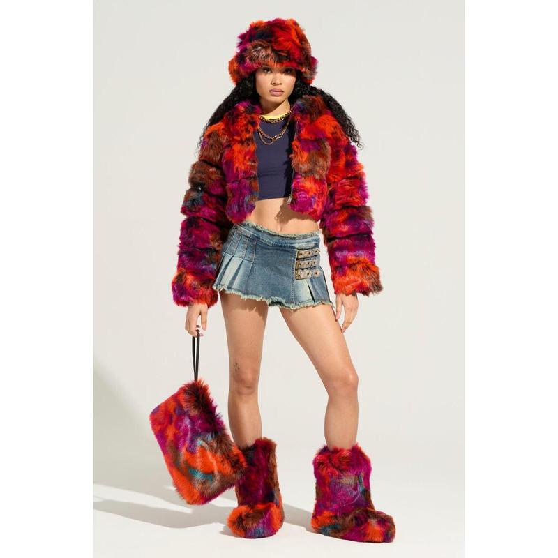 GRACELLE MULTI FAUX FUR CROPPED JACKET