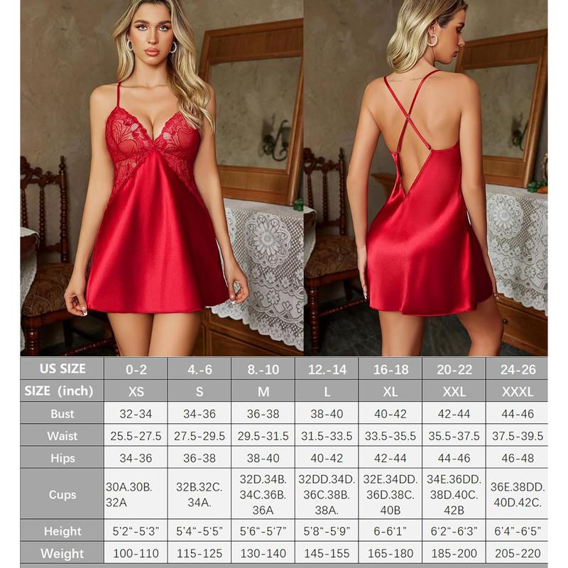 Avidlove Women Lingerie V Neck Nightwear Satin Sleepwear Lace Chemise Mini Sleep Dress Breathable Soft