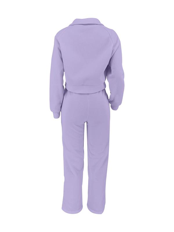 Women's Solid Long Sleeve Sweatshirt & Drawstring Waist Pants Set, Casual Fashion Cozy Two-piece Outfits for Daily Outdoor Wear, Women Clothes for All Seasons