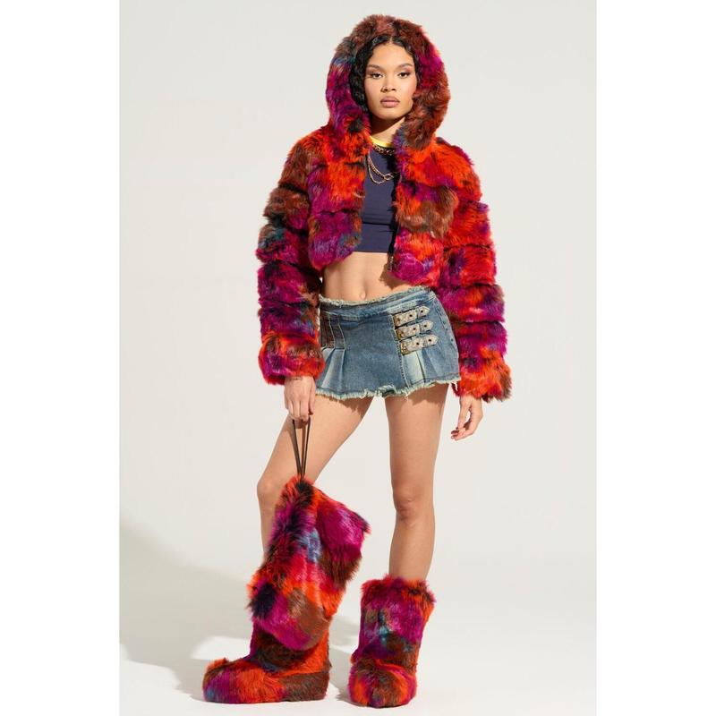 GRACELLE MULTI FAUX FUR CROPPED JACKET