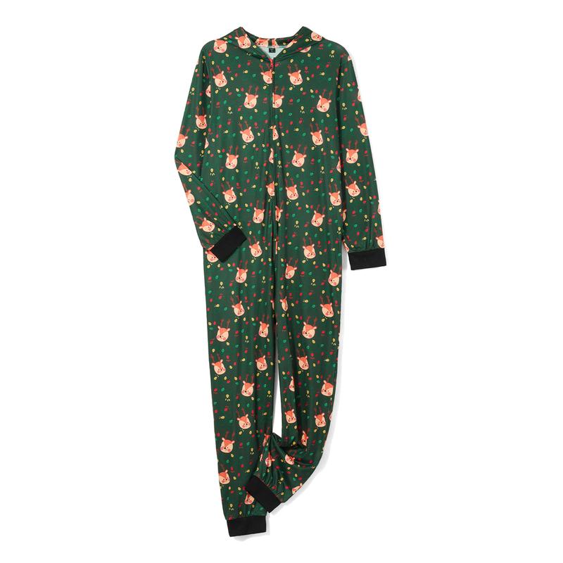 2024 New Family Christmas Pajamas, Long Sleeve Hooded Deer Print Zipper Closure Jumpsuit Loungewear Xmas Pj's Clothes Homewear Sleepwear Nightwear Bodysuit Womenswear Baby Pajama Set Womenswear Baby