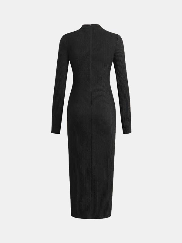 YOZY Christmas Deals, Women's Plain Cut Out Ruched Wrap Bodycon Dress, Elegant Long Sleeve Mock Neck Long Dress for Party Holiday Wedding Guest, Ladies Spring & Fall Clothes, Christmas 2024 Trend, Fall & Winter Clothes