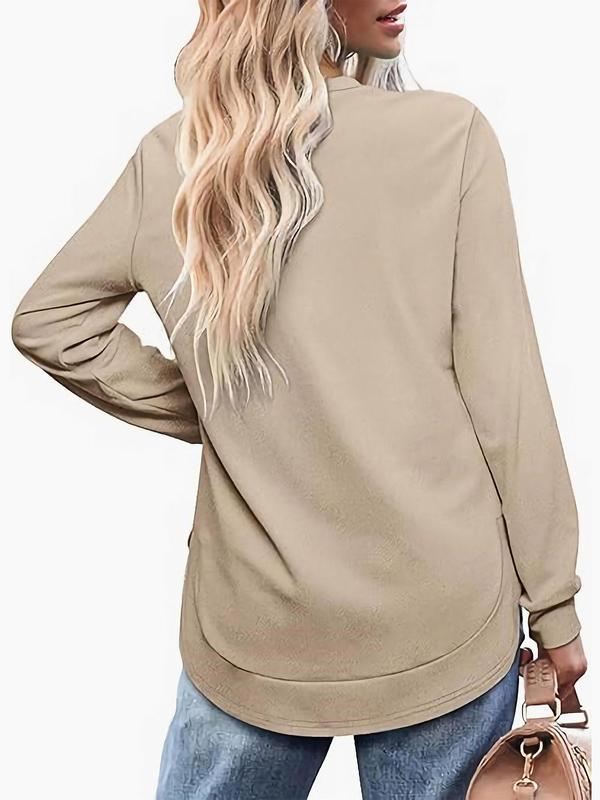 Women's Plain Round Neck Long Sleeve Tee, Casual Solid Crew Neck T-Shirt for Fall & Winter, Women's Top for Daily Wear