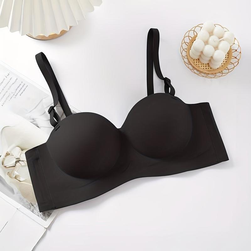 4Pcs Solid Padded Wireless Push Up Bra, Comfy Sexy Women's Lingerie & Underwear Set Fabric Womenswear