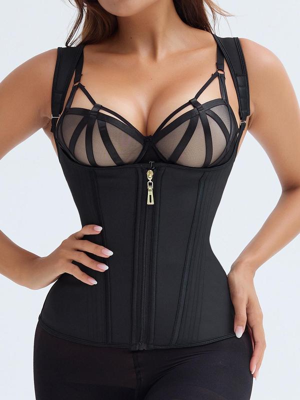 Women's Solid Color Sexy Open Bust Adjustable Hook & Eye Closure Shapewear Waist Trainer, Tummy Control Shaper, Waist Cincher for Daily Yoga, Women's Shapewear for All Seasons