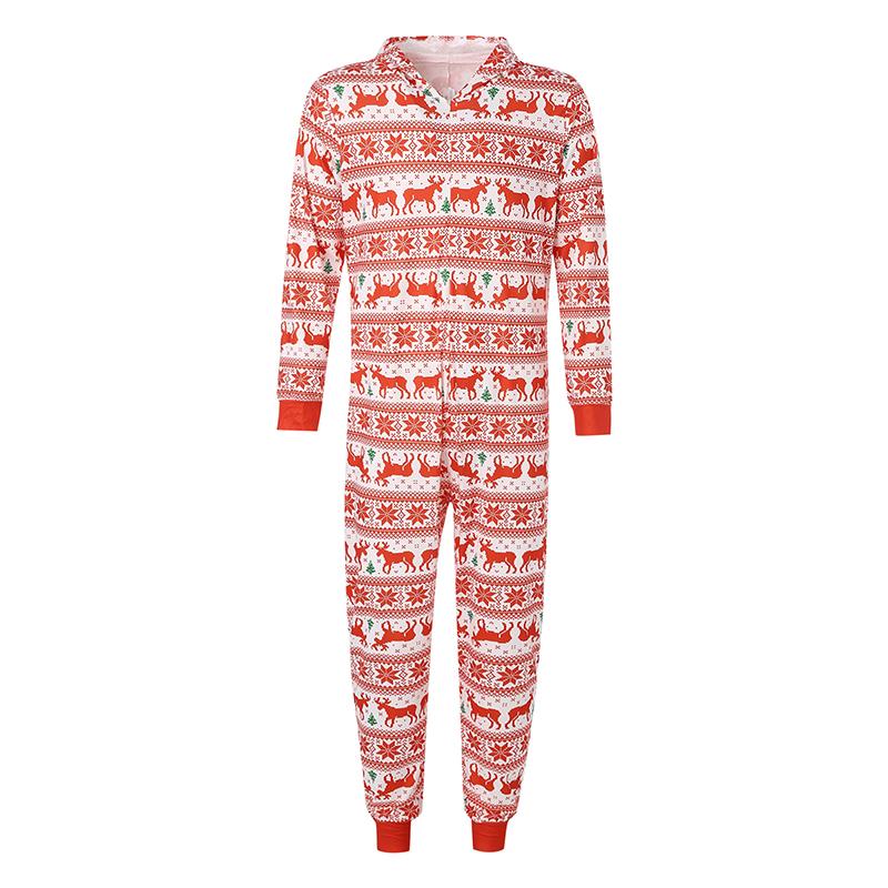 Matching Family Christmas Pajamas, Long Sleeve Zip Up Hooded Jumpsuit for Adults and Kids