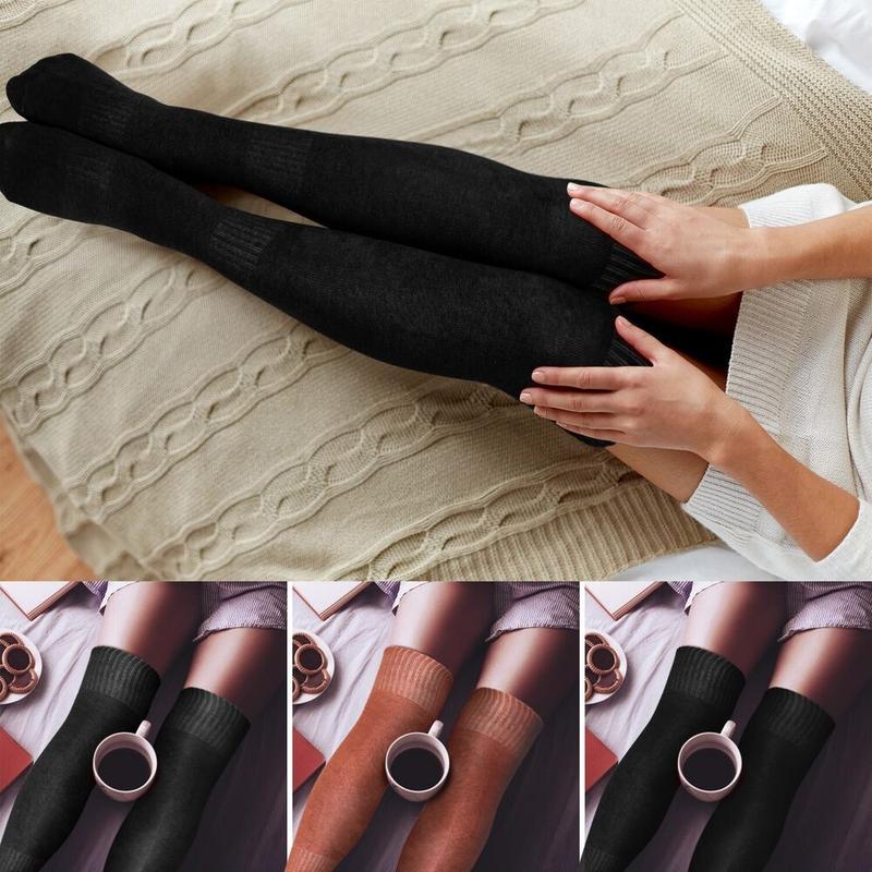 Long Socks Warm Over Knee Thigh High Wool Knitted Women's Thick Stockings Winter