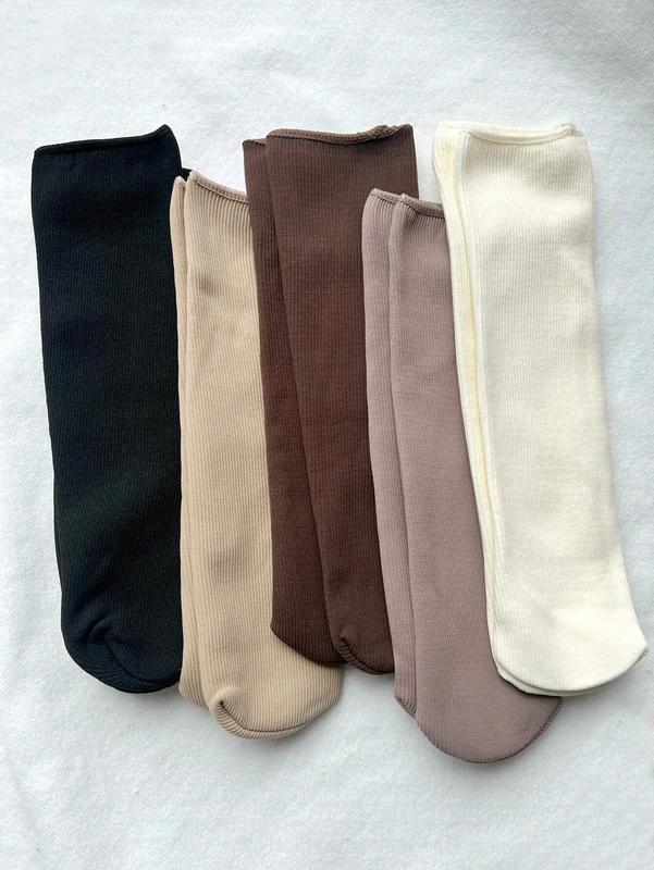 5 Pairs Women's Thickened Mid-calf Thermal Snow Socks With Straight Patterns, Winter