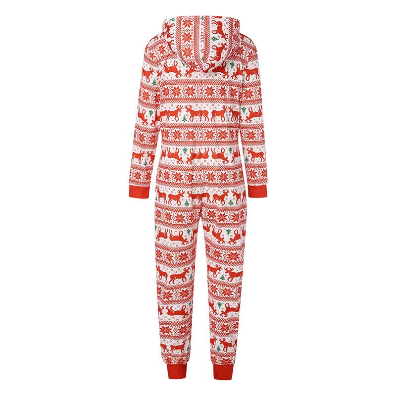 Matching Family Christmas Pajamas, Long Sleeve Zip Up Hooded Jumpsuit for Adults and Kids