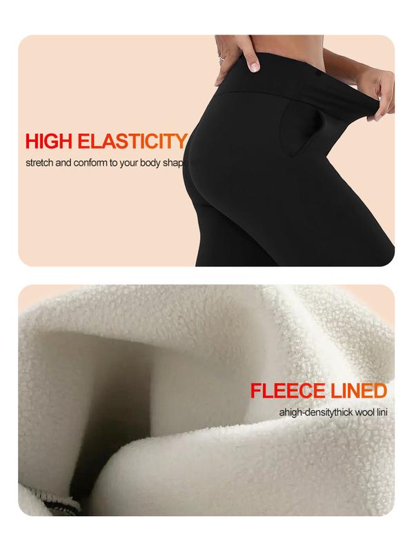 4 Pcs Full-Length High-Waisted Women's Fleece-Lined Leggings, Slim Fit, Warm, Sports Style Athletic Casual Pants for Fall & Winter