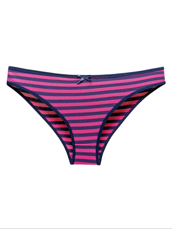 Women's Striped Print Bow Decor Brief Panty, Soft Comfy Breathable Knicker for Daily Wear, Underwear for All Seasons