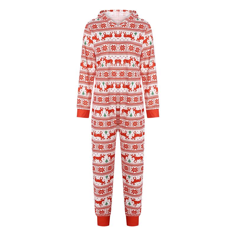 Matching Family Christmas Pajamas, Long Sleeve Zip Up Hooded Jumpsuit for Adults and Kids