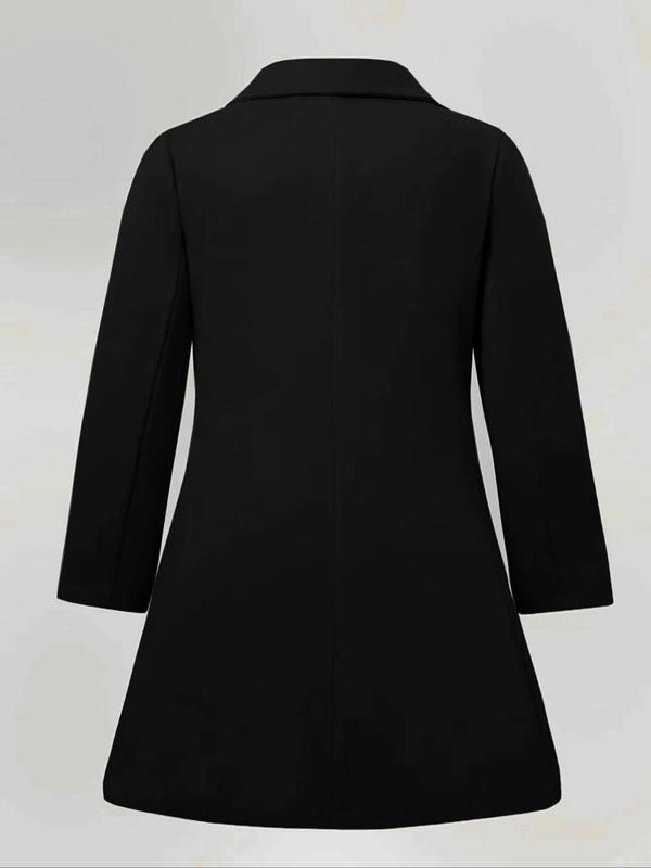  Solid Double Button Lapel Trench Coat, Elegant Long Sleeve Outerwear for Women, Women's Clothing for Fall & Winter