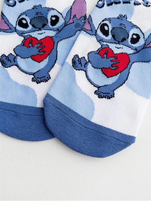 Women's Cartoon Stitch Print Ankle Socks, Casual Moisture Wicking Low Cut Socks, Soft Comfy Breathable Socks for All Seasons Daily Wear