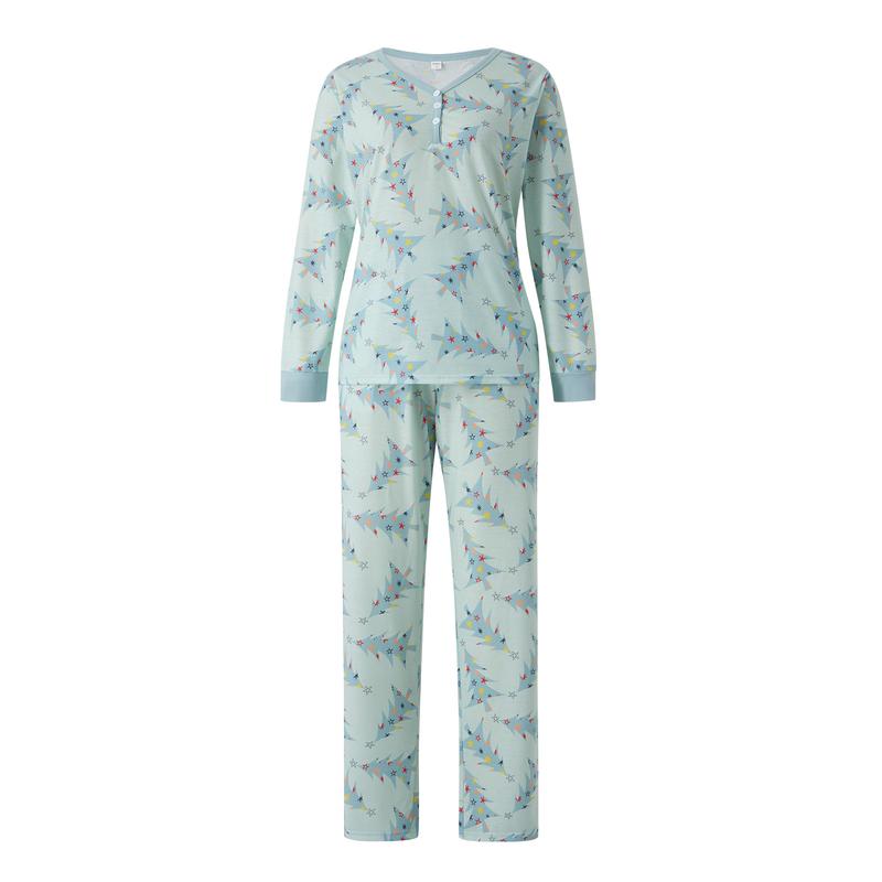 Matching Christmas Pajamas For Family, Christmas Tree Print Solid Long-Sleeved Tops + Trousers  Jumpsuit Dog Clothes