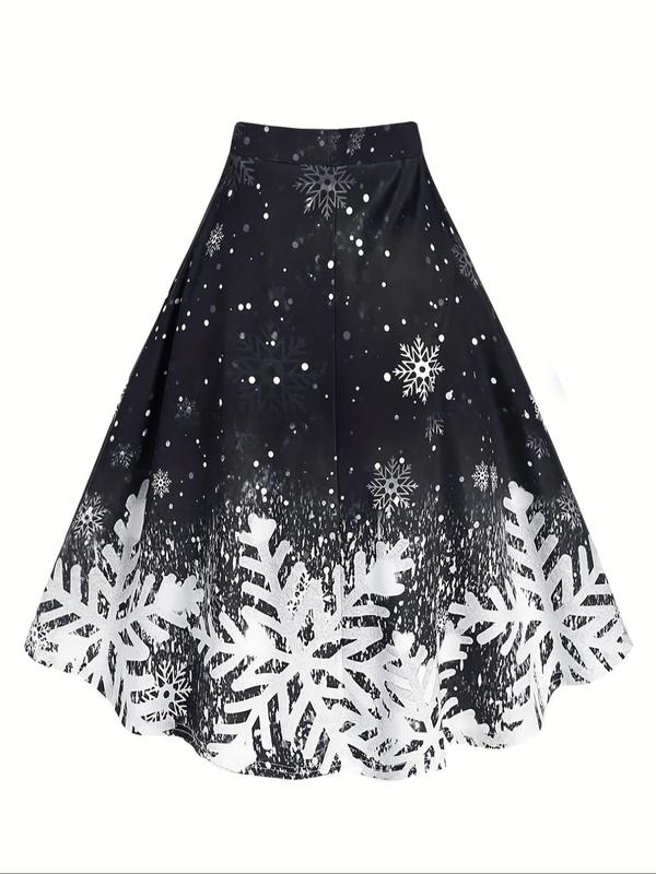  Colorblock Snowflake Print A Line Skirt, Casual Fashion Midi Skirt for Daily Outdoor Wear, Women Clothing for Fall & Winter