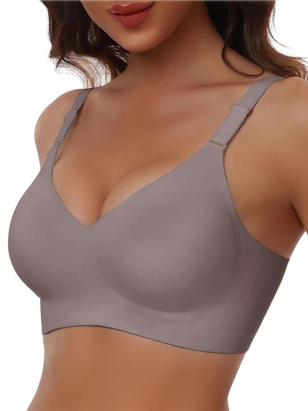 Women's Solid Wireless Push Up Bra, Comfortable Breathable Seamless Full Coverage Bra, Soft Support Bra for Daily Wear