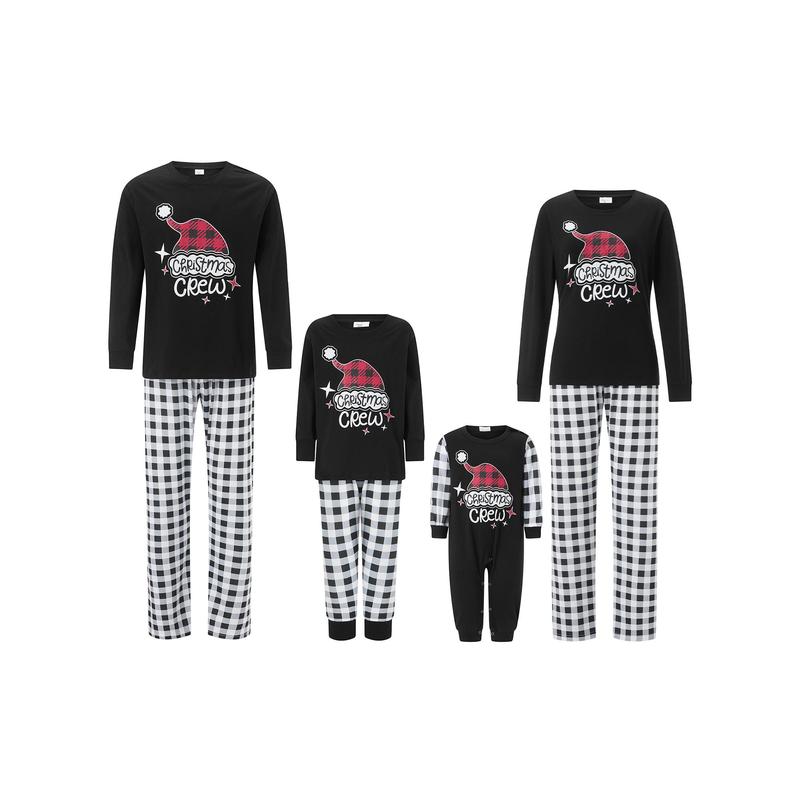 Christmas Pajamas for Family Long Sleeve Santa Hat Print Tops + Stripes Pants Set Holiday Sleepwear