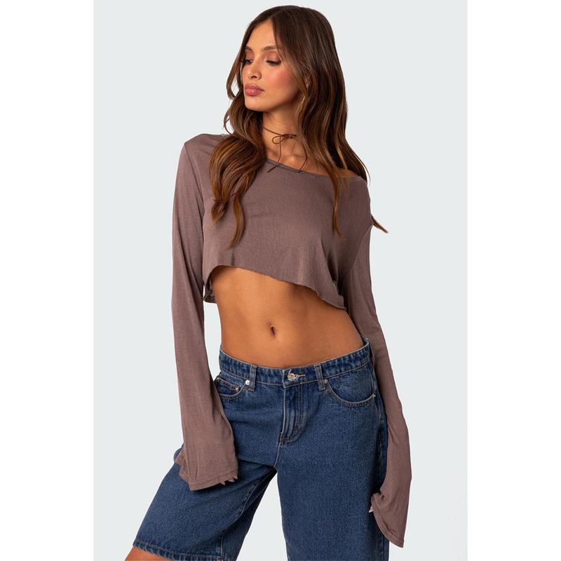 Sheer Raw Hem Crop Top