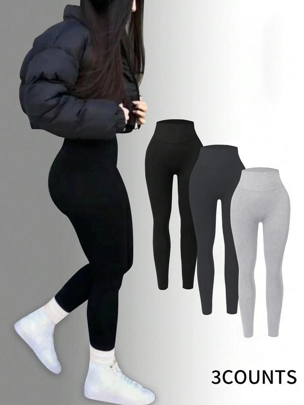 Women's Solid High Waist Thermal Lined Leggings, Casual Comfy High Stretch Skinny Pants for Daily Wear, Ladies Bottoms for All Seasons