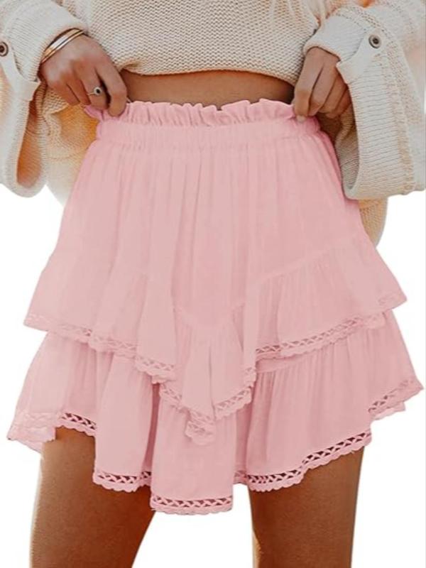 Women's Plain Tiered Layer High Waist Skirt, Casual Cute Fashionable Short Skirt for Daily Wear, Women's Bottoms for Fall & Winter