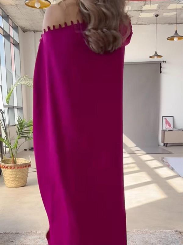 Women's Plain Asymmetrical Neck Split Hem Dress, Elegant Batwing Sleeve Long Dress for Party Holiday Wedding Guest, Ladies Spring & Fall Clothes