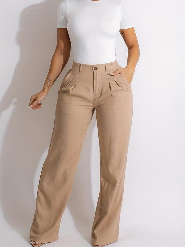 Women's Plicated High Waist Wide Leg Pants with Pockets, Casual Plain Trousers for Daily Wear Work Business, Ladies Fall Bottoms, Fall Outfits, Earthtone Fallfreshness, Downtown Girl Clothes