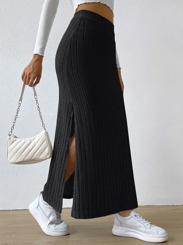 Women's Plain Split Thigh High Waist A Line Skirt, Casual Long Skirt for Daily Wear, Summer Outfits 2024, Lady Sweater Bottoms for Summer Spring Fall