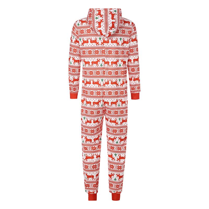 Matching Family Christmas Pajamas, Long Sleeve Zip Up Hooded Jumpsuit for Adults and Kids