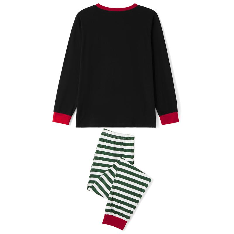 Christmas Family Pajamas Matching Set, Long Sleeve Letters Print T-shirt with Striped Pants Sleepwear Loungewear