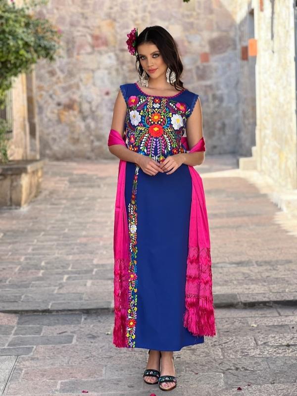 Long Mexican Traditional Dress, Typical Mexican Dress, Boho Hippie, Mexican Party Dress, Mexican Bridesmaid Dress, Latina Style Dress