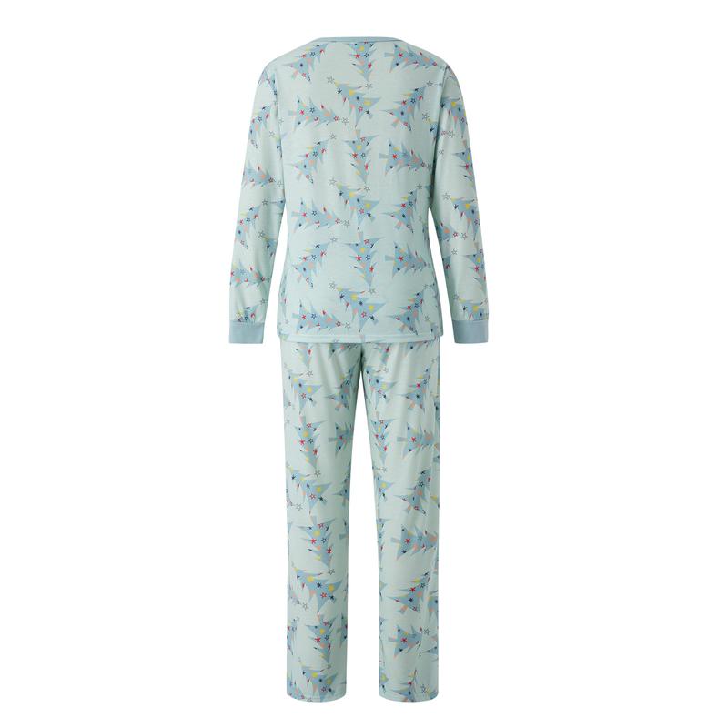 Matching Christmas Pajamas For Family, Christmas Tree Print Solid Long-Sleeved Tops + Trousers  Jumpsuit Dog Clothes