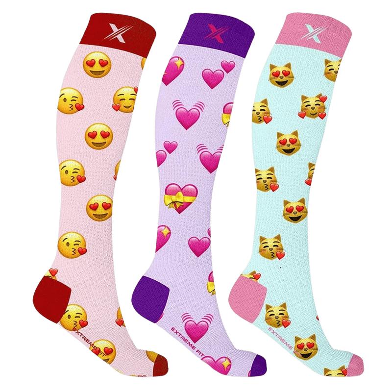 Extreme Fit Knee-High Support Socks with Trendy & Expressive Emoji Prints (3-Pairs) - Moisture-Wicking & Comfort Fit