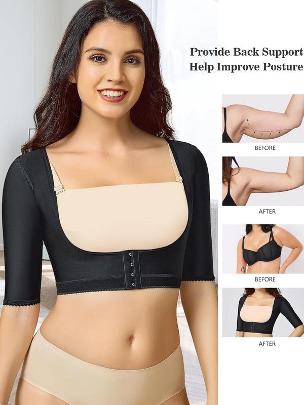 Women's Solid Color Hook & Eye Front Shapewear Top, Body Shaper, High Stretch Tummy Control Shaper, Tummy Tuck Shaper, Women's Shapewear for All Seasons