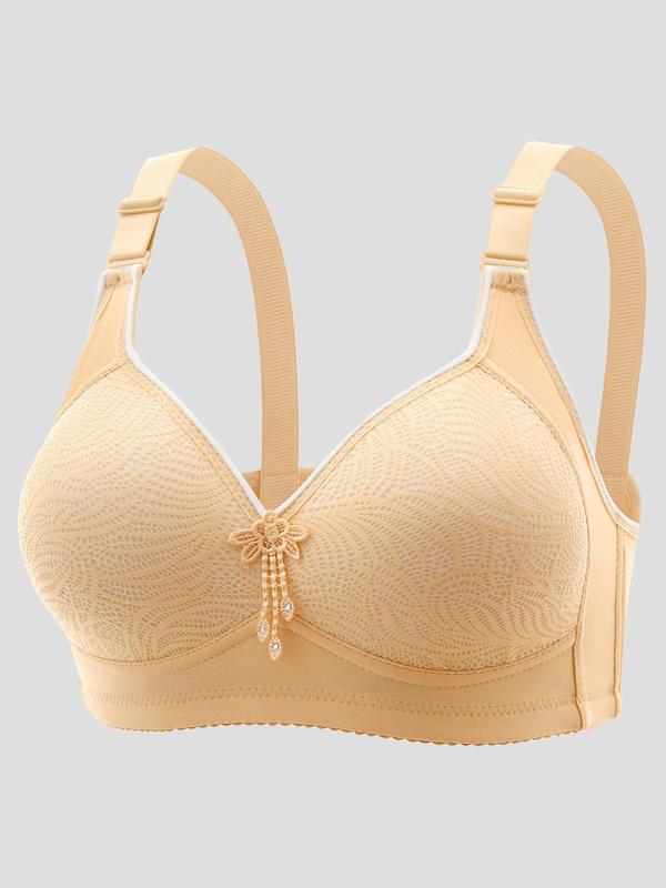 Women's Adjustable Strap Flower Decor Bra, Soft Comfortable Breathable Push Up Wireless Lingerie Top for Daily Wear, Ladies Lingerie for All Seasons