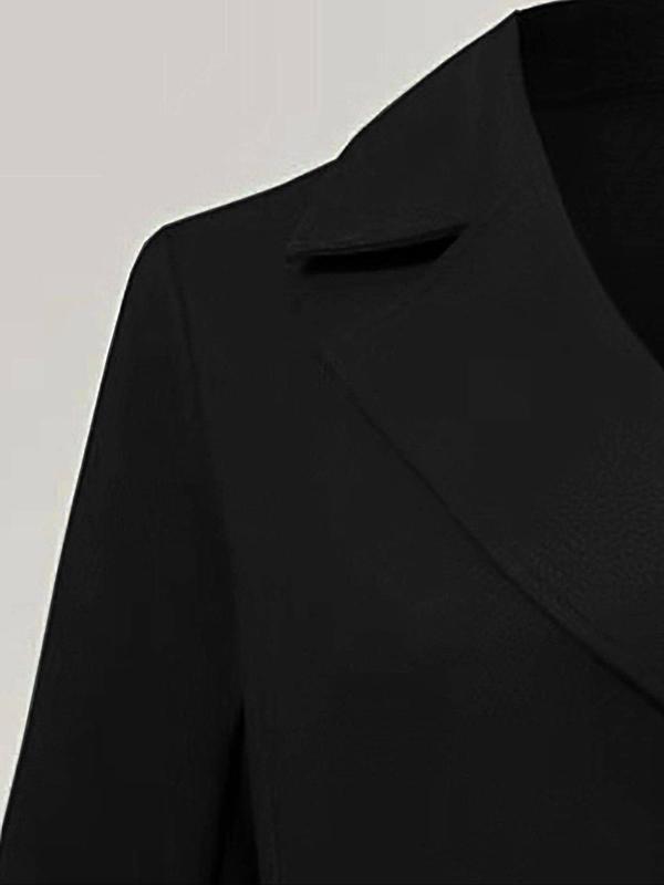  Solid Double Button Lapel Trench Coat, Elegant Long Sleeve Outerwear for Women, Women's Clothing for Fall & Winter