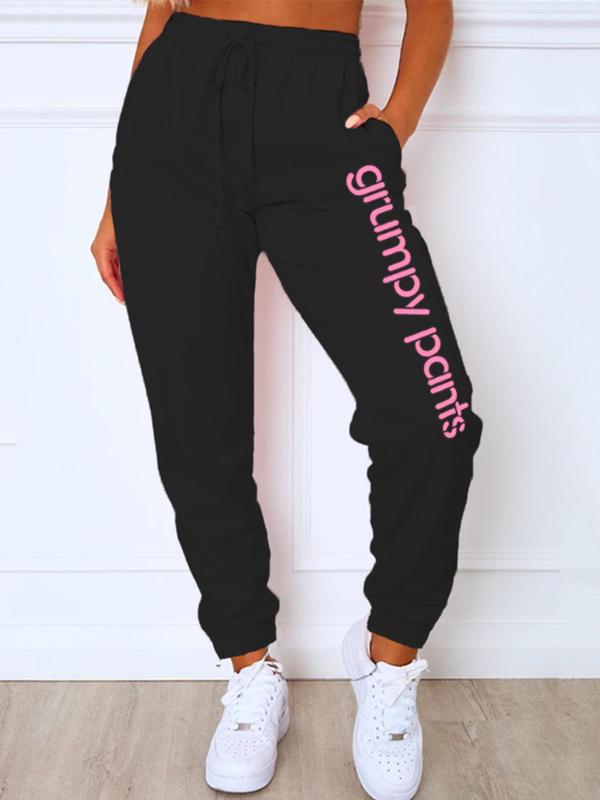 Women's Letter Print Pocket Elastic Waist Jogger Pants, Casual Trousers for Daily Wear, Ladies Bottoms for All Seasons