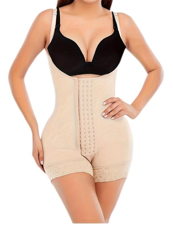 Women's Adjustable Hook & Eye Closure Shapewear Bodysuit, Solid Color Contrast Lace Backless Shaper,  Waist Trainer Women, Tummy Control Shapewear for Women