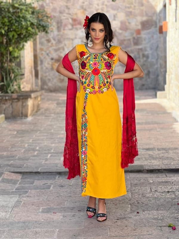 Long Mexican Traditional Dress, Typical Mexican Dress, Boho Hippie, Mexican Party Dress, Mexican Bridesmaid Dress, Latina Style Dress