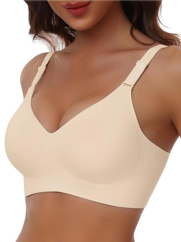 Women's Solid Wireless Push Up Bra, Comfortable Breathable Seamless Full Coverage Bra, Soft Support Bra for Daily Wear