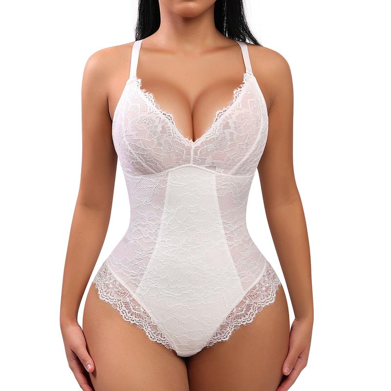 FeelinGirl Sexy Lace Bodysuits Shapewear for Womenswear Mesh Nylon Clothing