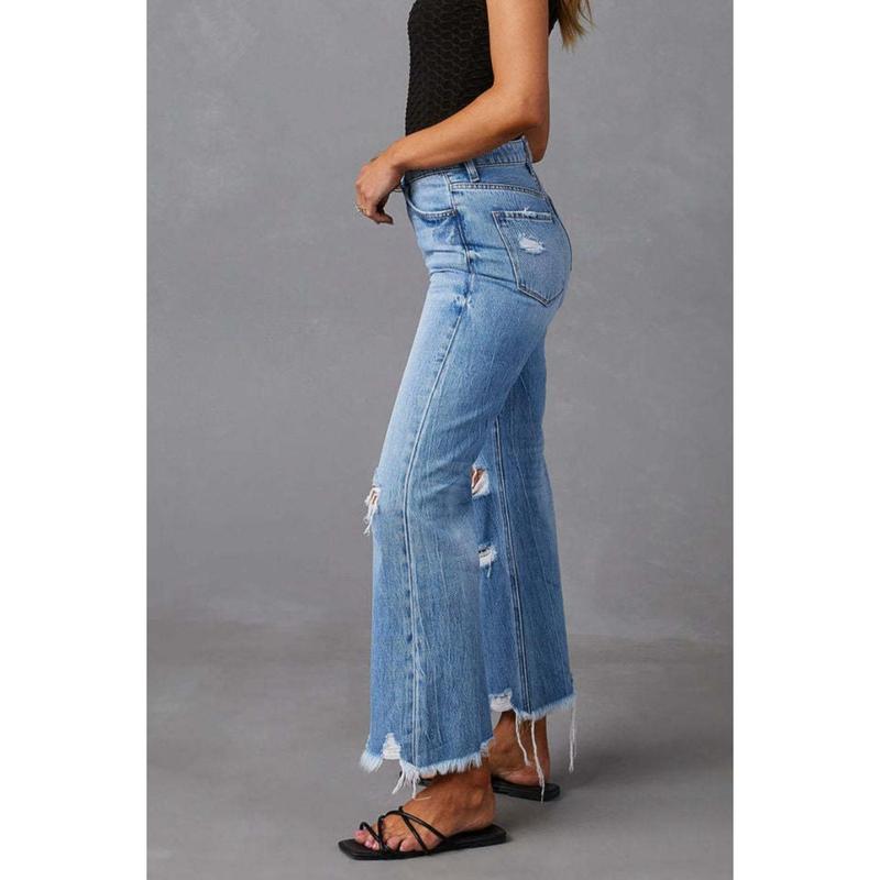 Distressed Raw Hem Jeans with Pockets