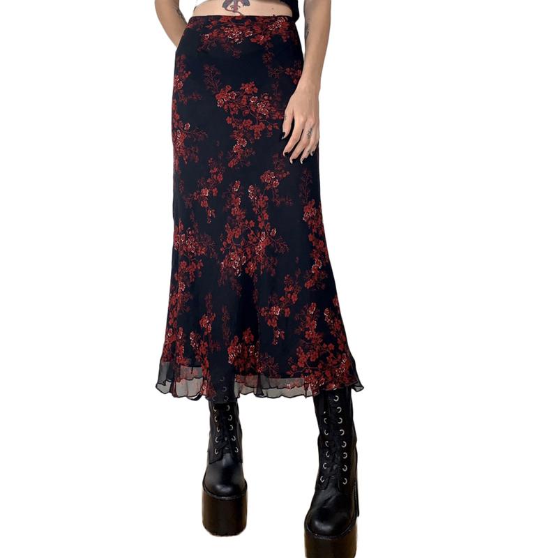 Women Long Skirt, Vintage Elegant Flower Summer Fall Skirt for Casual Daily Dating