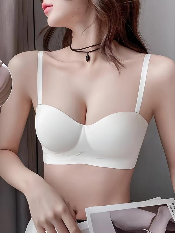 4Pcs Solid Padded Wireless Push Up Bra, Comfy Sexy Women's Lingerie & Underwear Set Fabric Womenswear