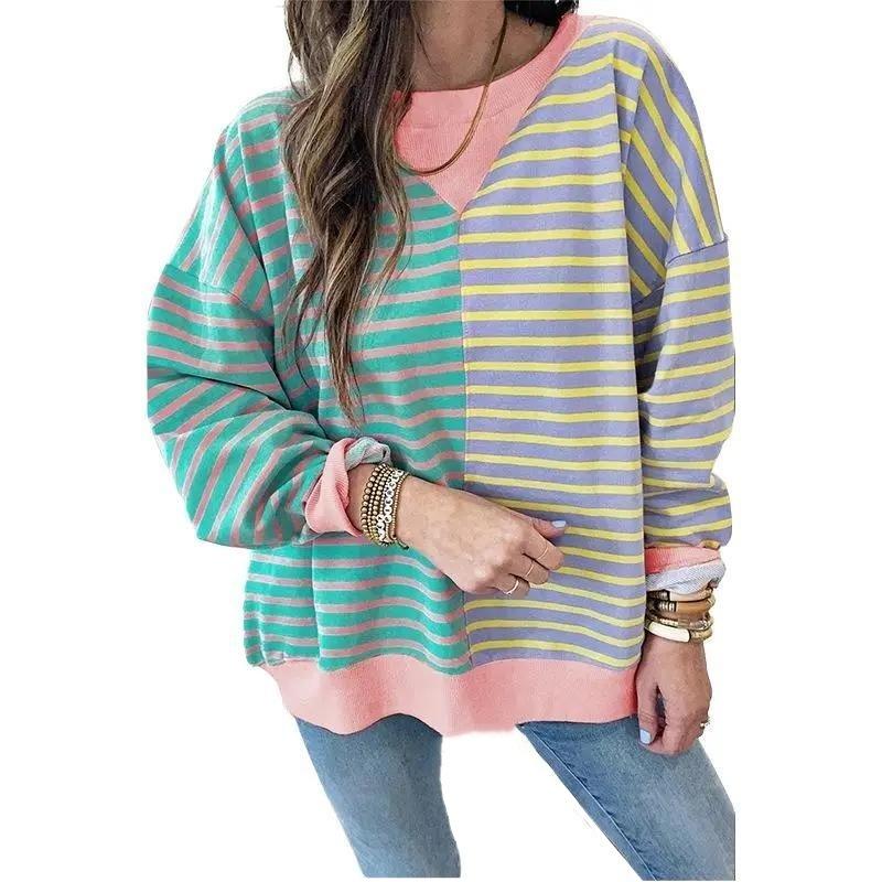 ENCOLAX Casual Stripe Colorblock Drop Shoulder Oversize Sweatshirt