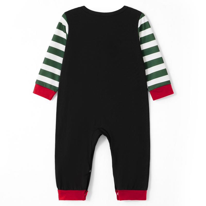 Christmas Family Pajamas Matching Set, Long Sleeve Letters Print T-shirt with Striped Pants Sleepwear Loungewear